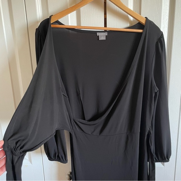 Ann Taylor Wrap Dress Womens 10 Black Classic Slinky Classy 3/4 Sleeve Corporate - Picture 5 of 13